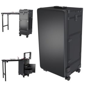 Portable Nail Art Table W/ LED Mirror, Bluetooth, Lockable Drawers, Telescopic Pole - Folding Manicure Station For Salons (Black) (Option: Defaulttitle)